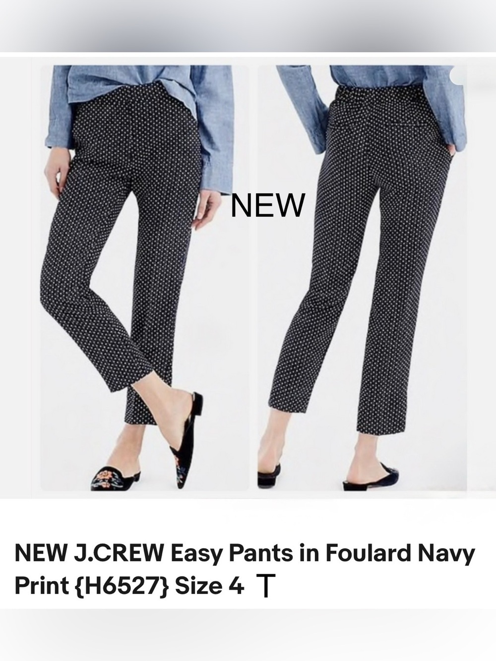 JCREW premium French NAVY & white polka dot Straight-Leg Pants 4/4T